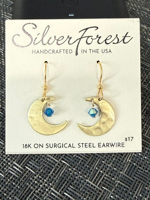 Silver Forest Cresent Moon with Crystal Earrings
