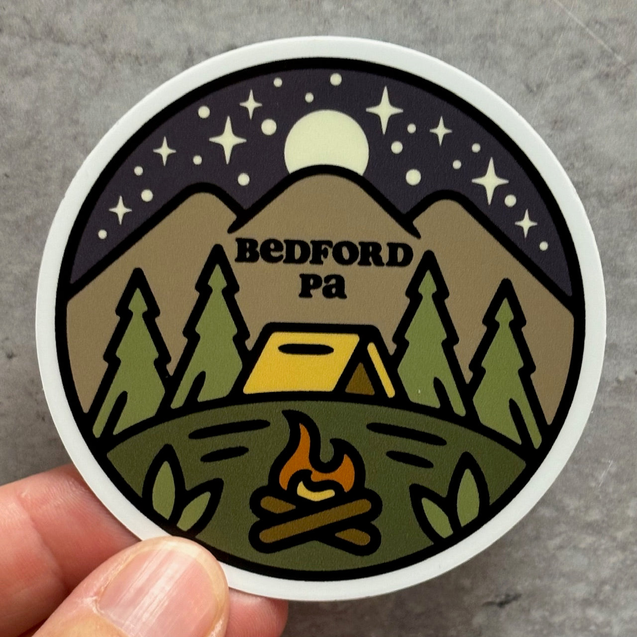 Bedford PA Round Camping Sticker