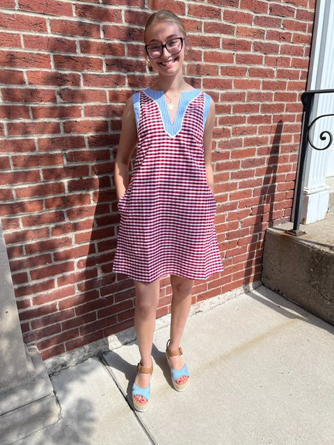 Gingham Print Sleeveless Mini Dress