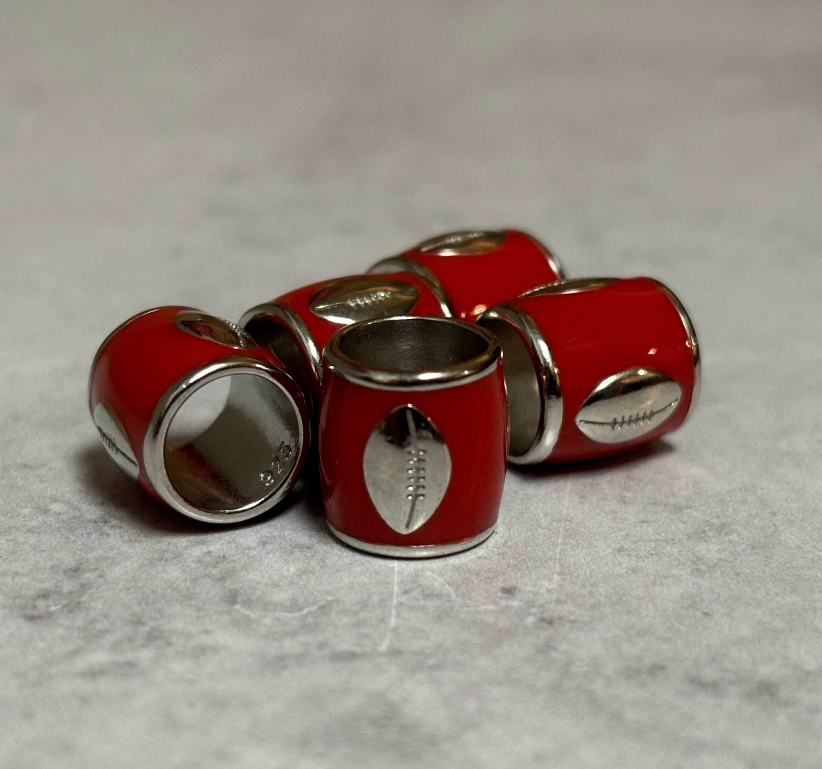 Sterling Silver & Red Football Bead