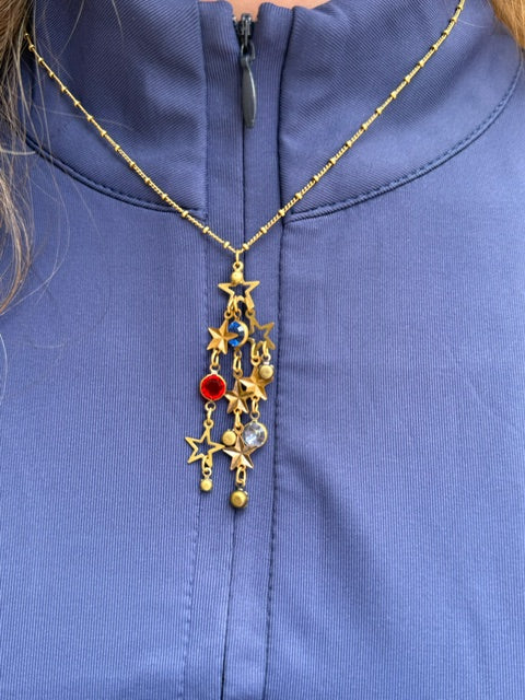 Anne Koplik Star Spangled Red White & Blue Crystal Drop Dangle Necklace