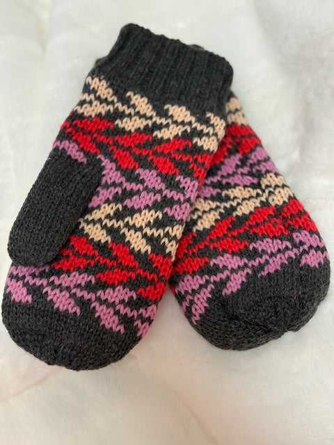 Gray & Pink Multi Patterned Mittens