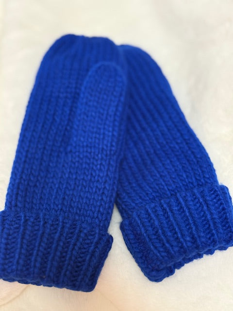 Royal Blue Knit Mittens – Cuffed & Fleece Lined