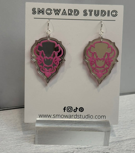 Acrylic Bedford Bison Head Earrings | Pink