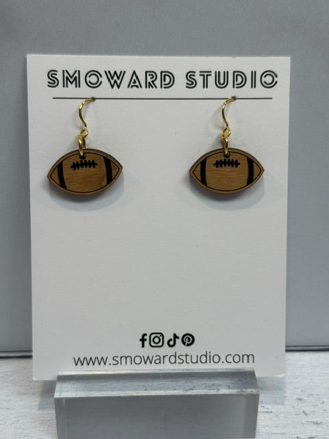 Wooden Football Earrings
