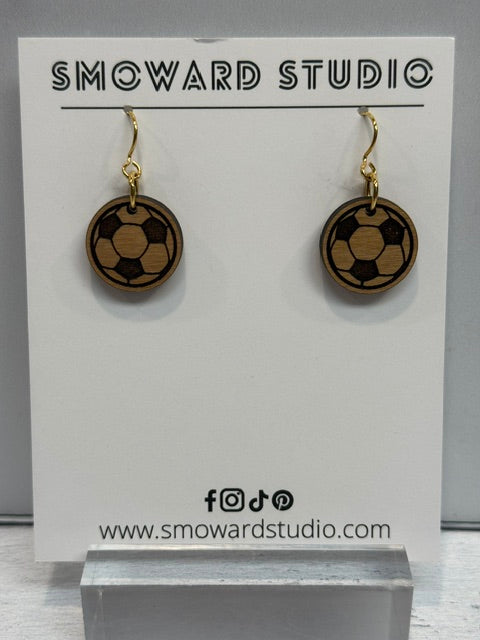 Wooden Soccer Earrings
