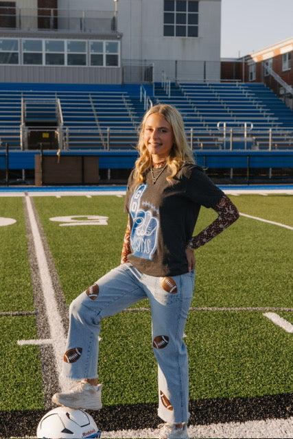 Game Day Sequin/Patchwork High Waist Shift Jeans
