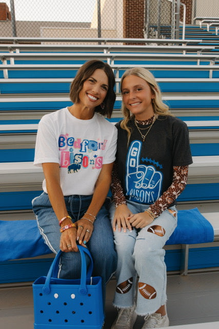 Football + Bow Game Day Mesh Mock Neck Top