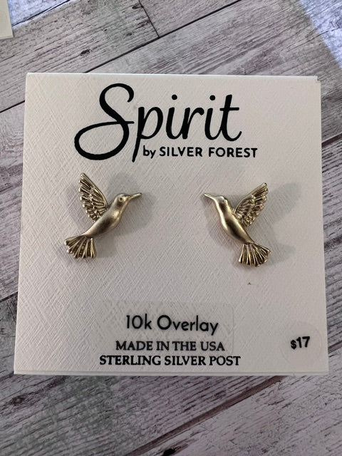 Silver Forest | Spirit Collection | Gold Hummingbird Post Earrings
