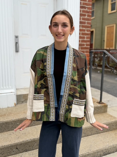 Camp Cardigan | Cream Camo Mix