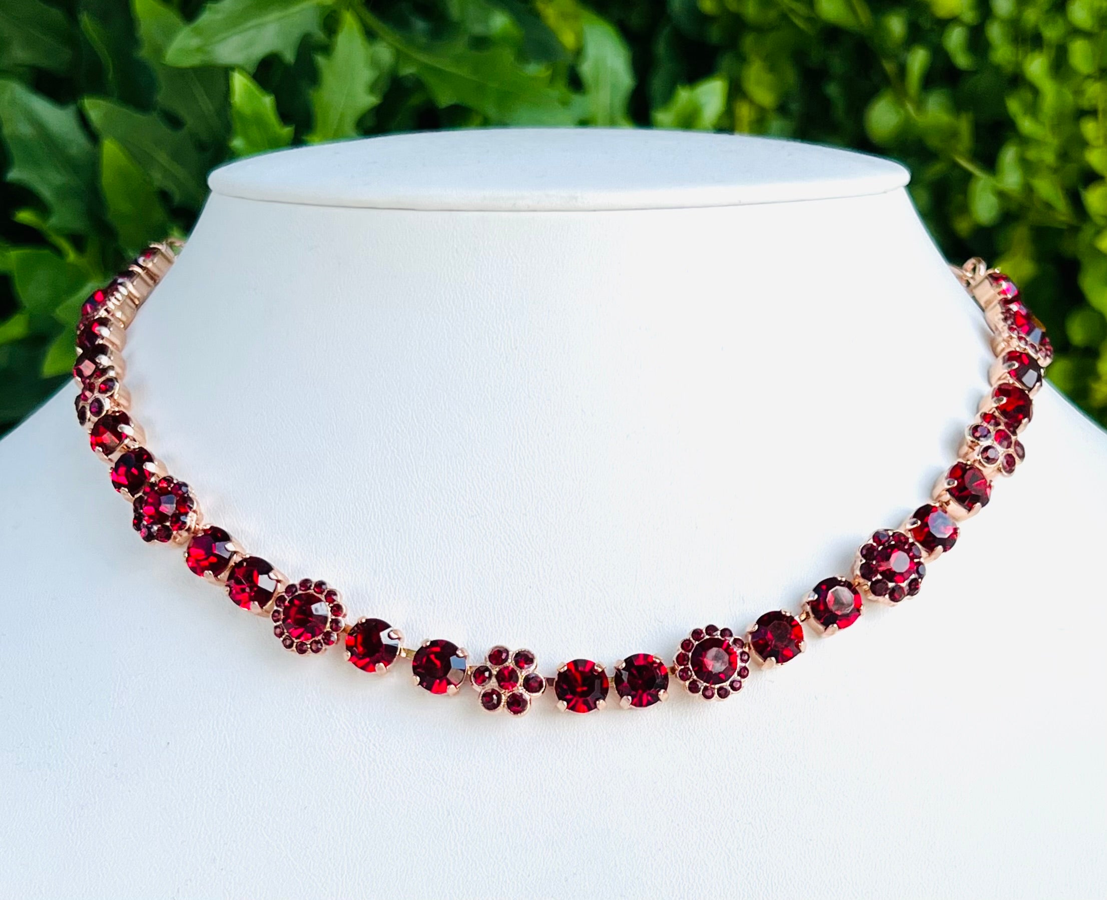 Mariana Rose Gold Must-Have Blossom Crystal Necklace in "Siam & Ruby"