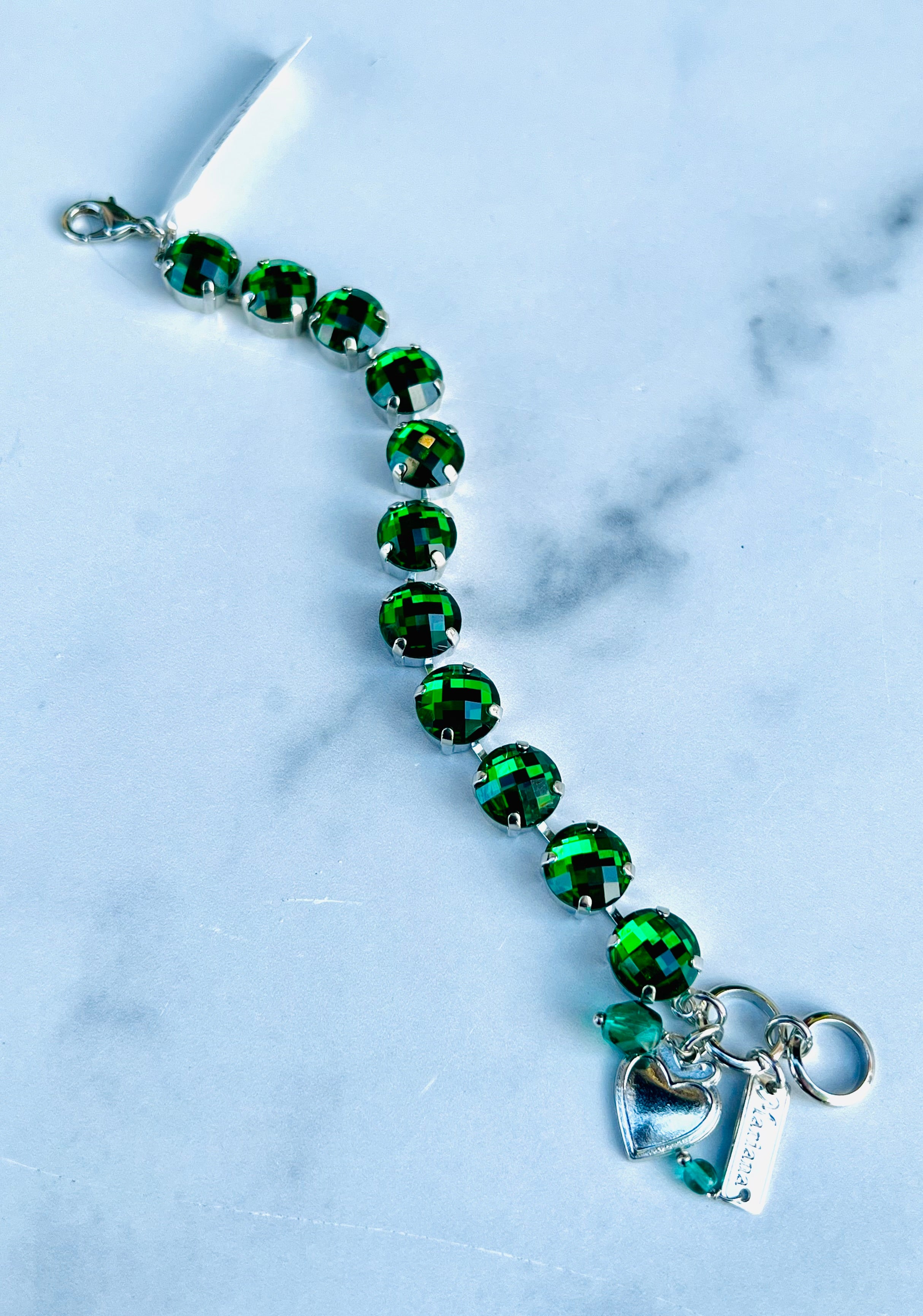 Mariana Silver Large Round Crystal Bracelet in "Emerald Green"