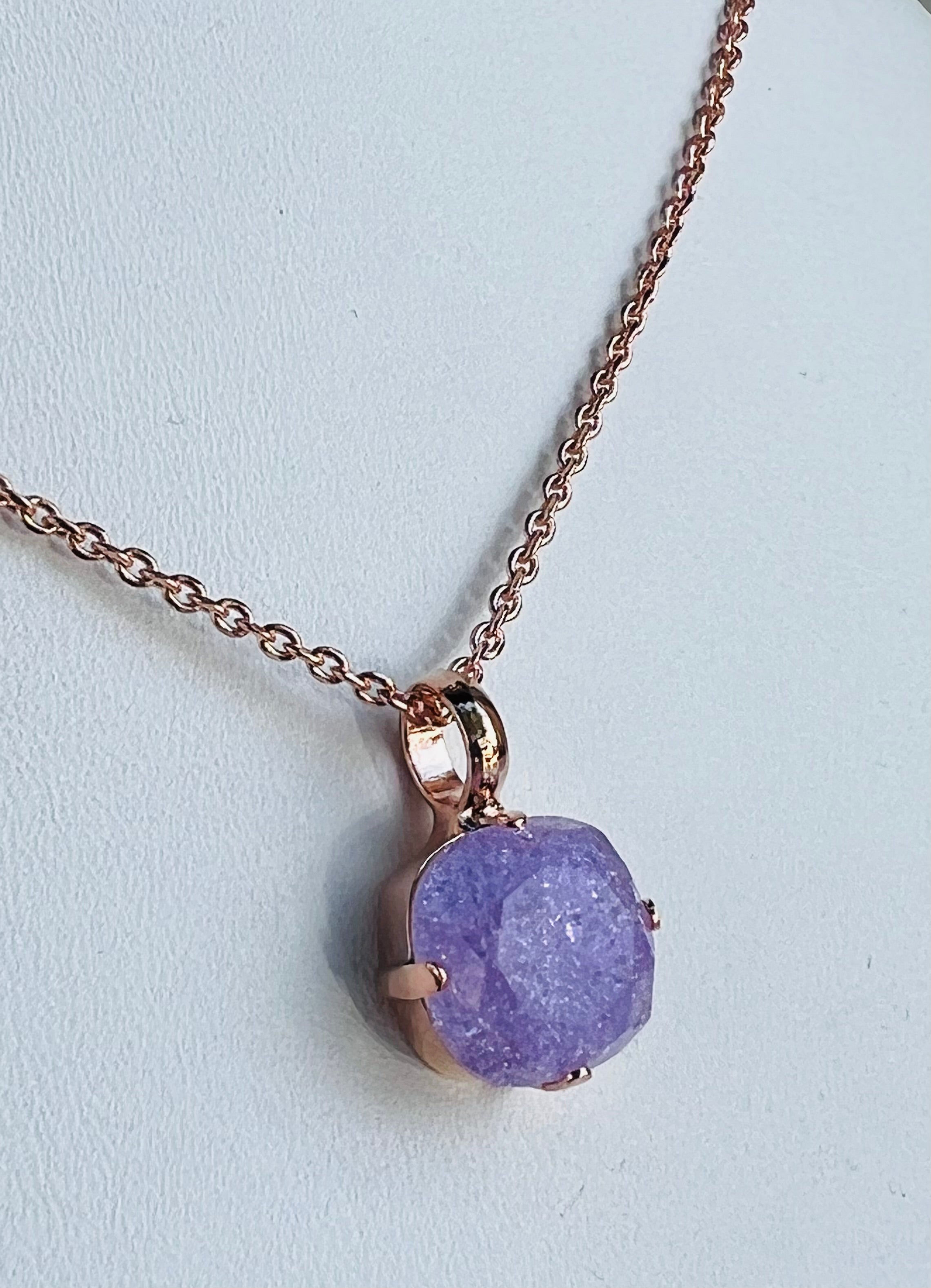 Mariana Rose Gold Cushion Cut Crystal Pendant Necklace in "Violet Ice"