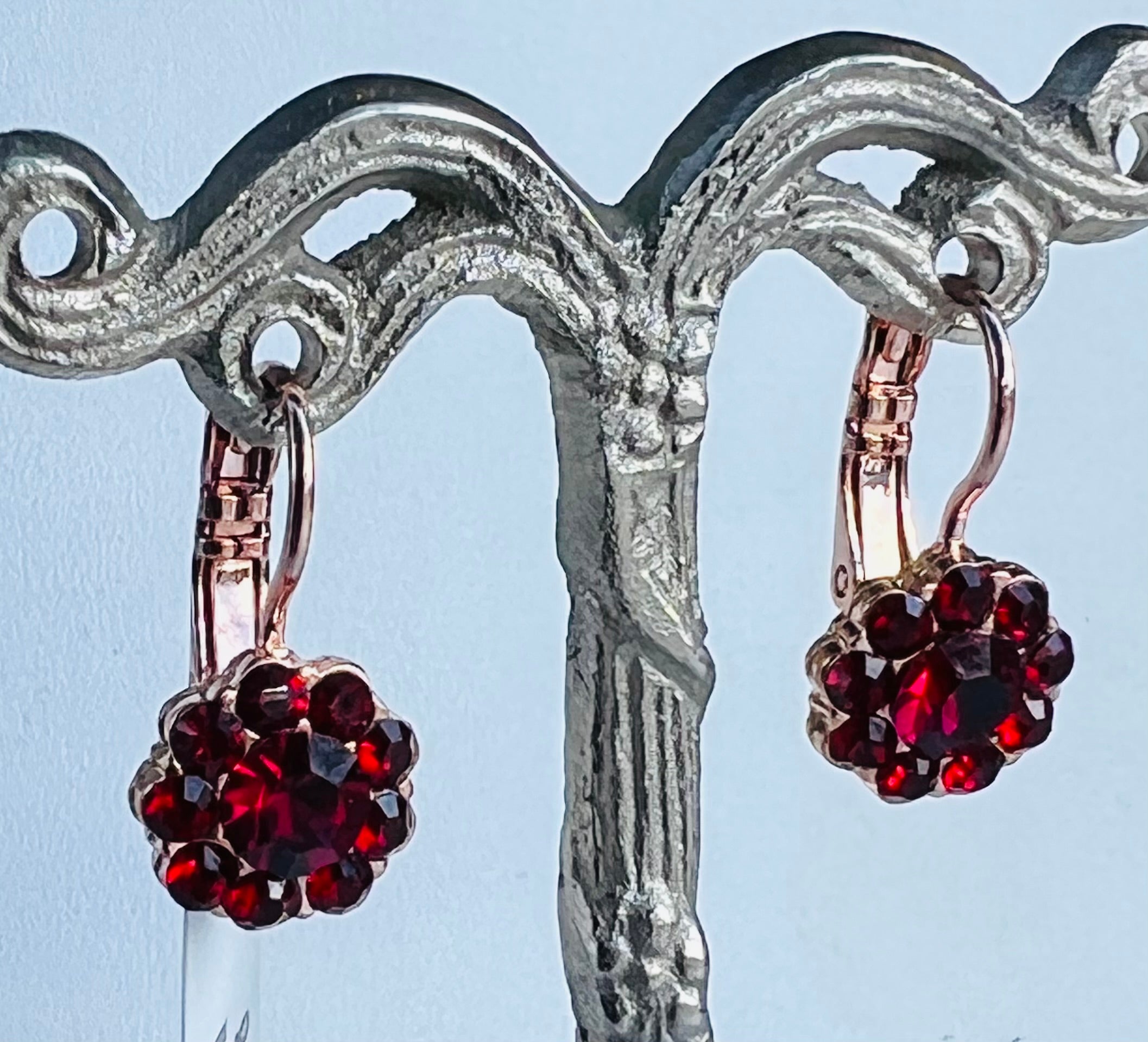 Mariana Rose Gold Must-Have Flower Crystal Leverback Earrings in “Siam & Ruby”