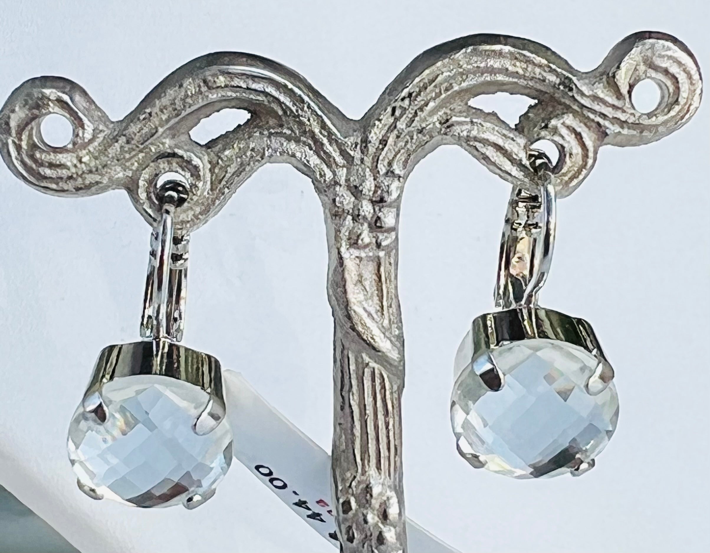 Mariana Rhodium-Plated Large Round Crystal Leverback Earrings in "Checkerboard Clear"