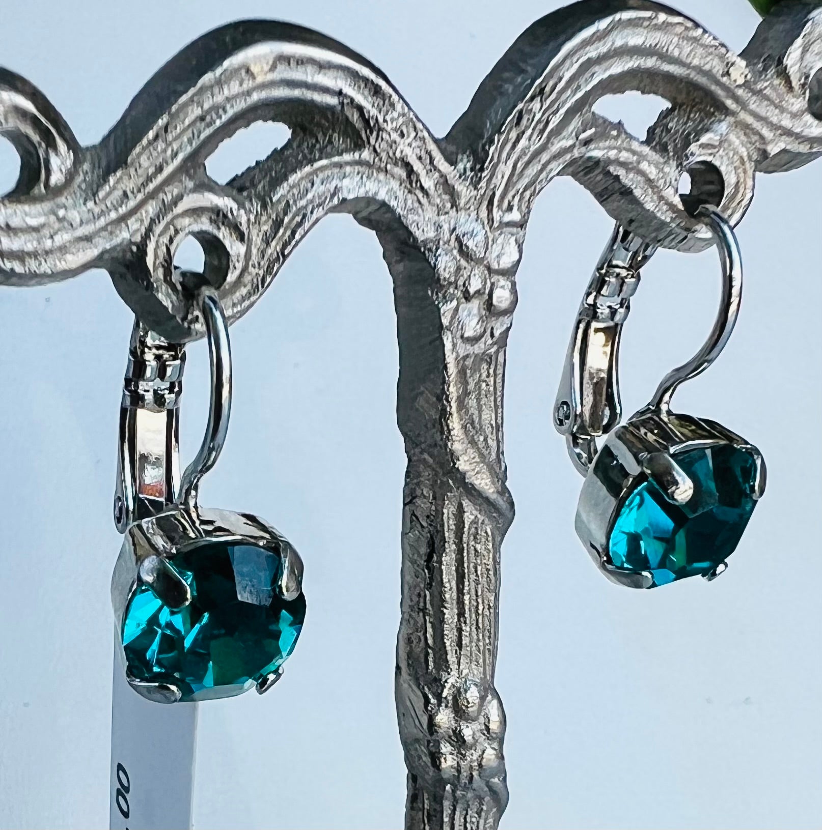 Mariana Silver Single Stone Leverback Crystal Earrings in "Blue Zircon”