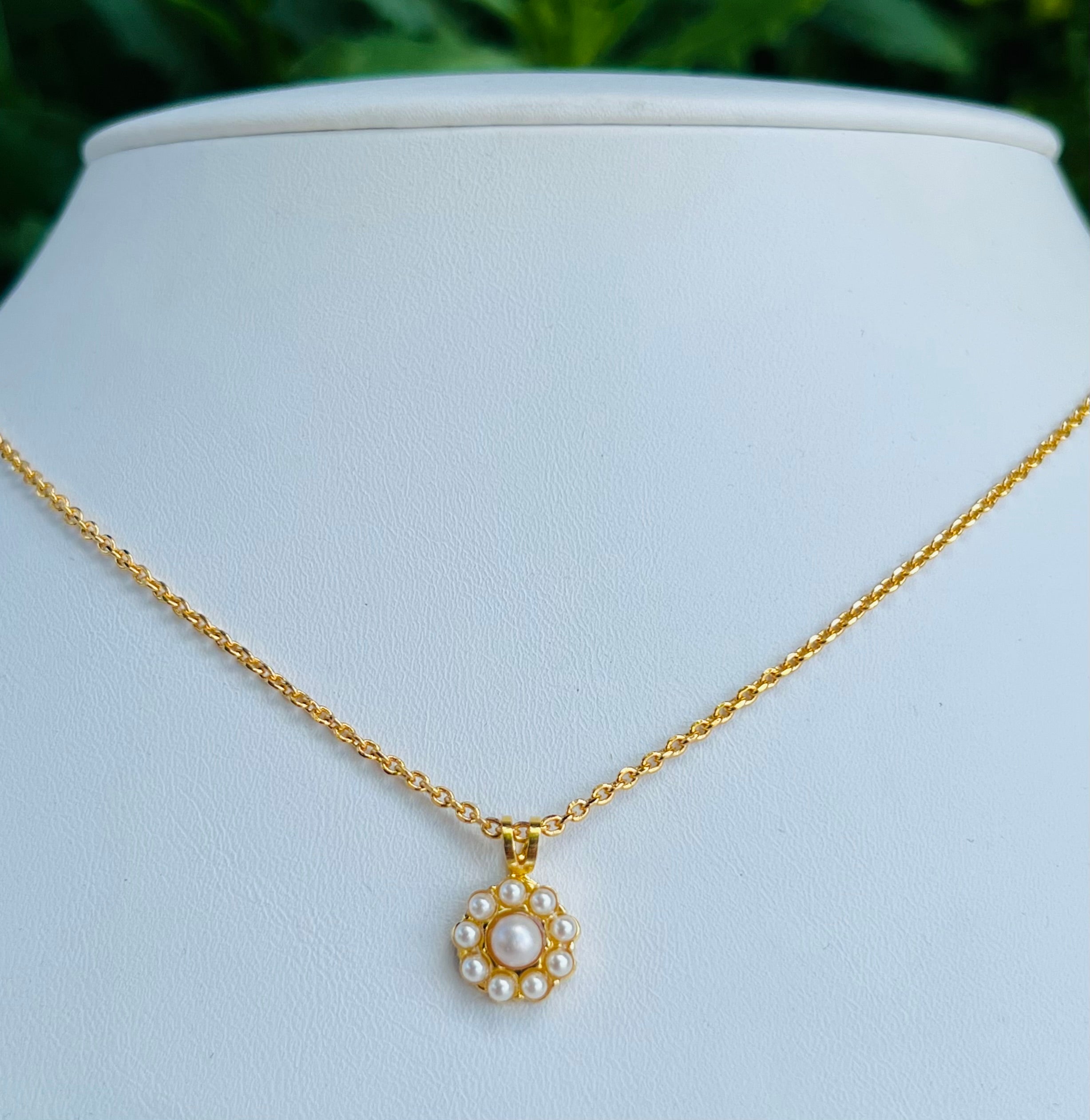 Mariana Gold Flower Crystal Pendant Necklace in "Pearl"