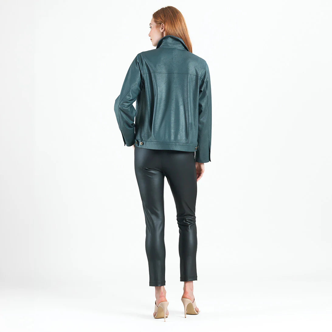 Clara Sunwoo Liquid Leather™ Button Closure Pocket Jacket - Hunter Green