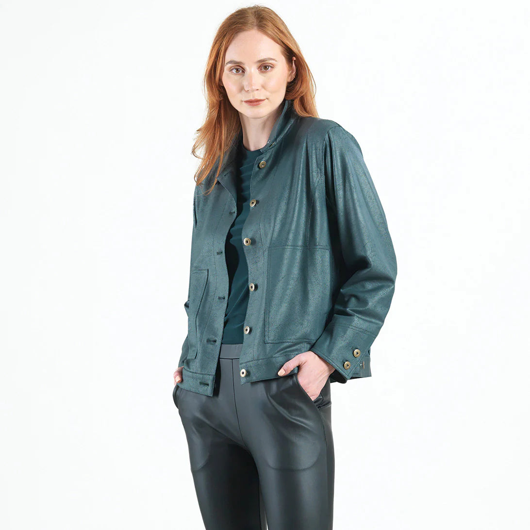 Clara Sunwoo Liquid Leather™ Button Closure Pocket Jacket - Hunter Green