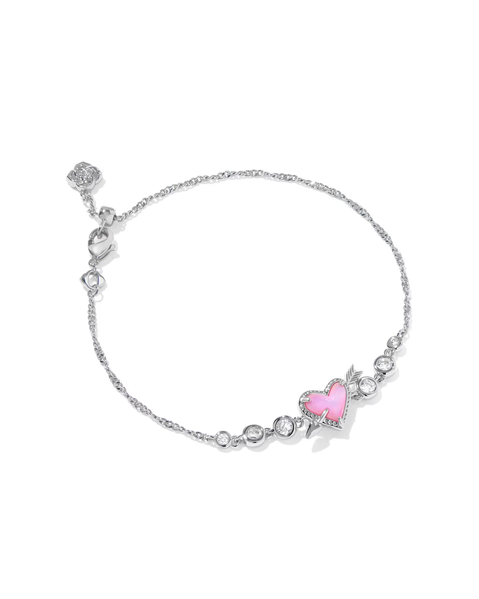 Kendra Scott Ari Heart Arrow Silver Tennis Bracelet -Pink Opalescent