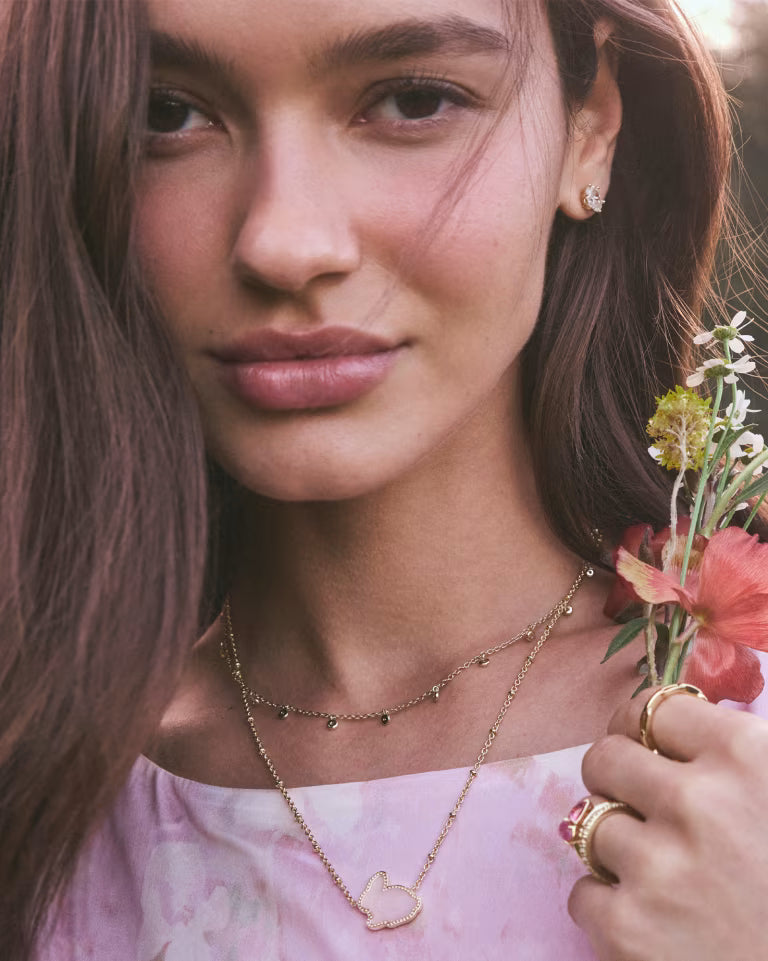 Kendra Scott Bunny Gold Short Pendant Necklace | Matte Blush Pink Dichroic Glass