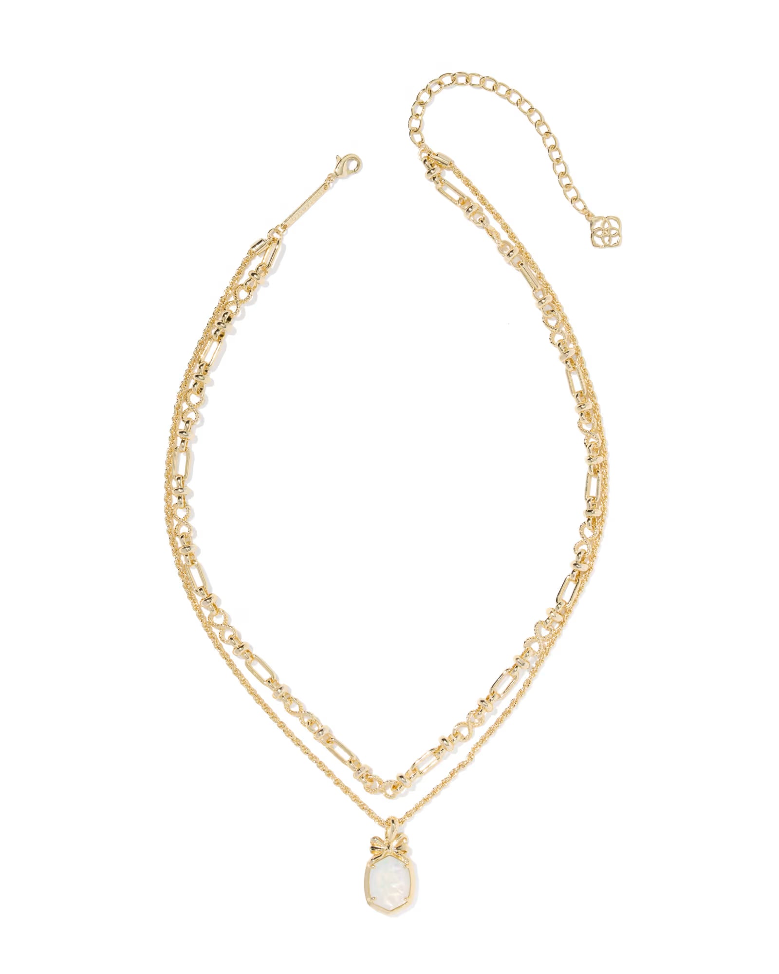Kendra Scott Daphne Bow Gold Multi Strand Necklace - Iridescent Crystal Ivory Illusion