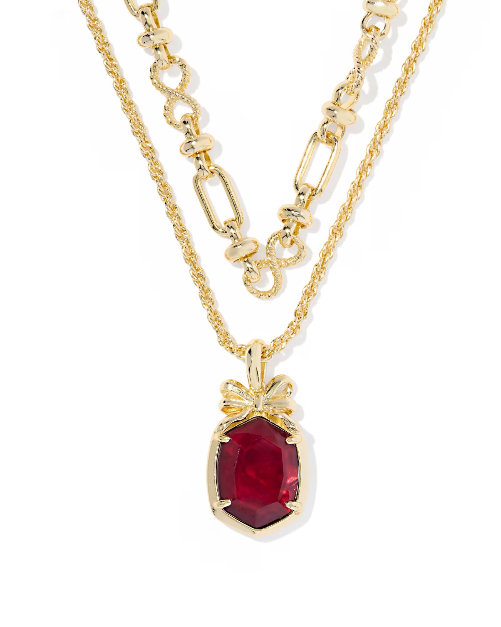 Kendra Scott Daphne Bow Gold Multi Strand Necklace -Dark Burgundy Illusion