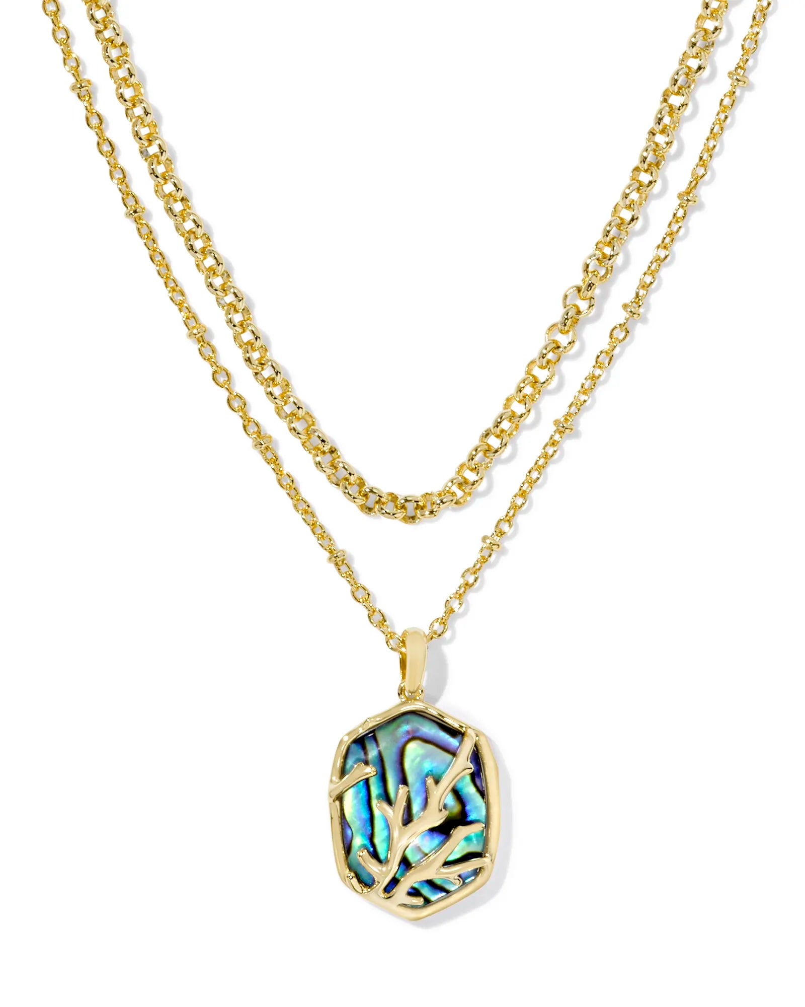 Kendra Scott Daphne Coral Frame Gold & Abalone Necklace