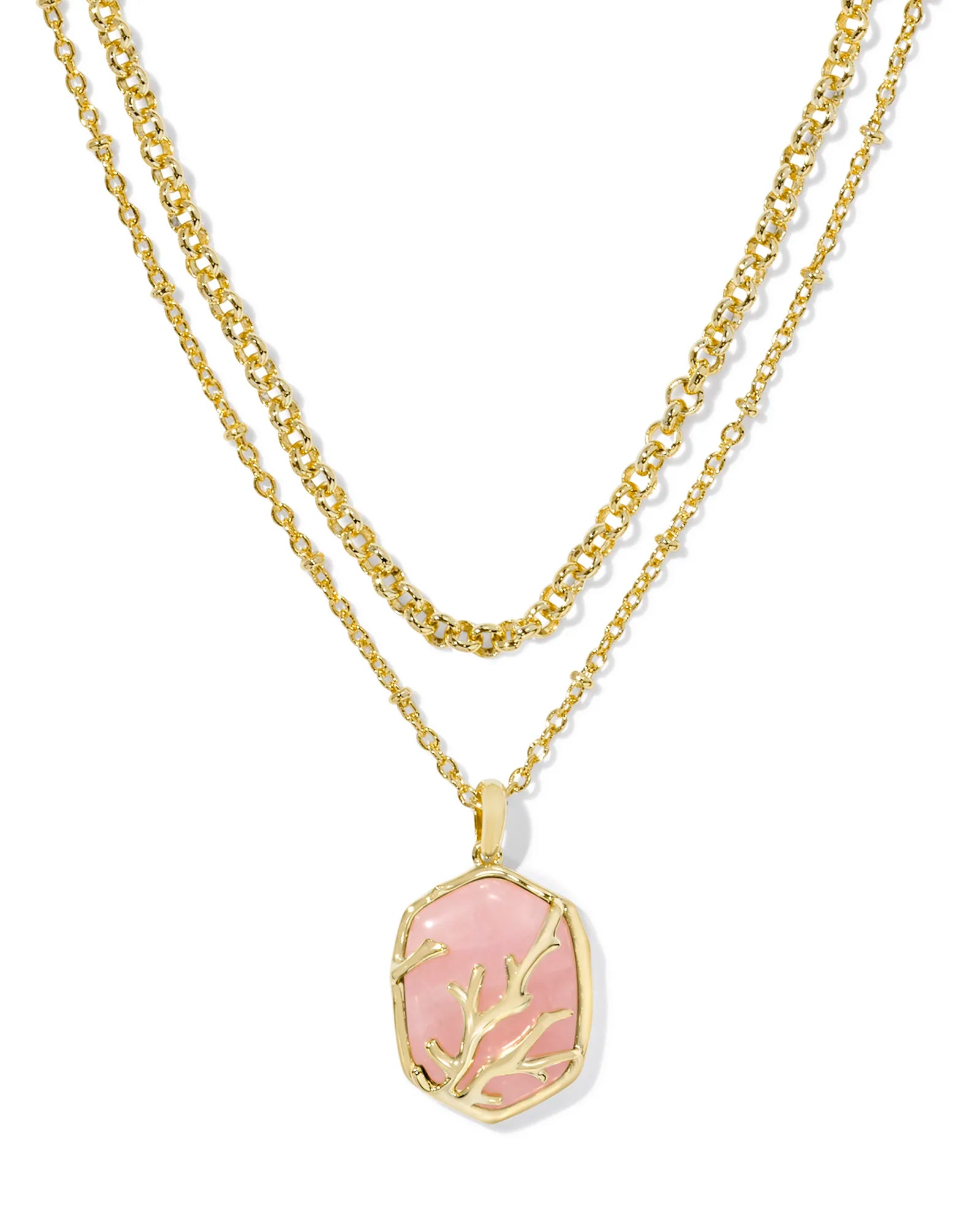 Kendra Scott Daphne Coral Frame Gold & Rose Quartz Necklace