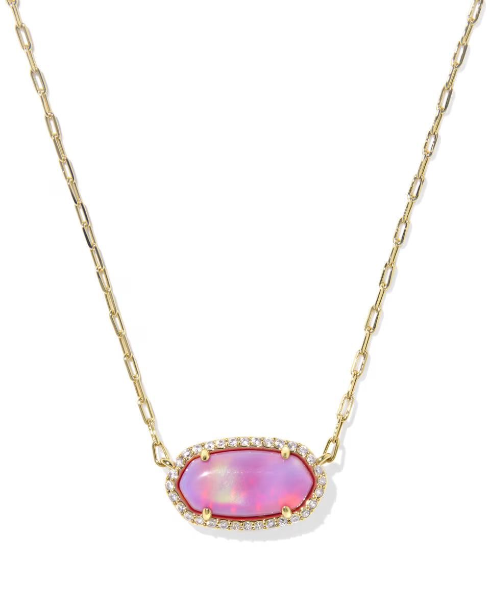 Kendra Scott Elisa Pave Frame Gold Short Pendant Necklace -Pink Opalescent