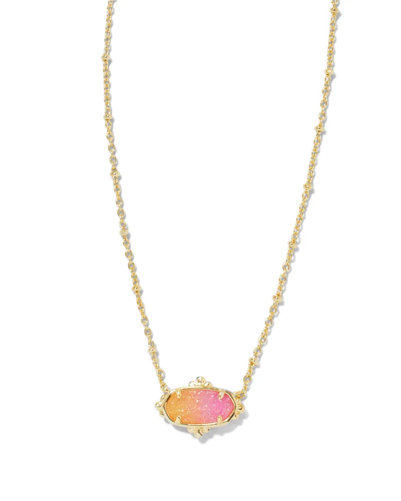 Kendra Scott Elisa Gold Petal Framed Short Pendant Necklace in Sunrise Ombre Drusy
