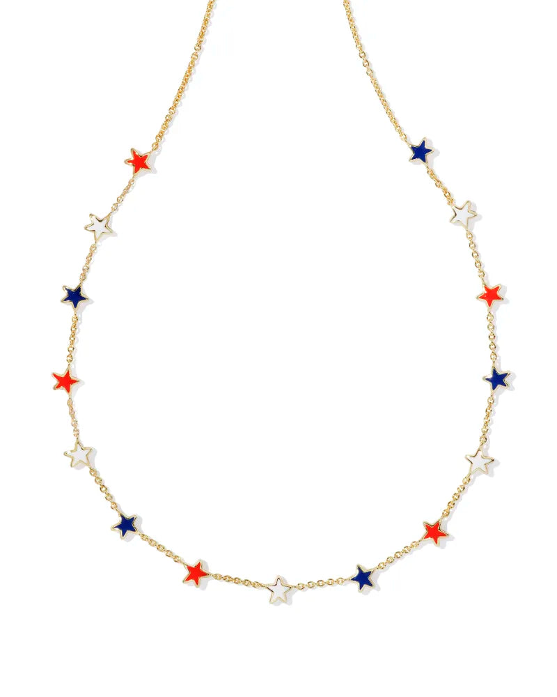 Kendra Scott Sierra Gold Star Strand Necklace in Red White Blue Mix