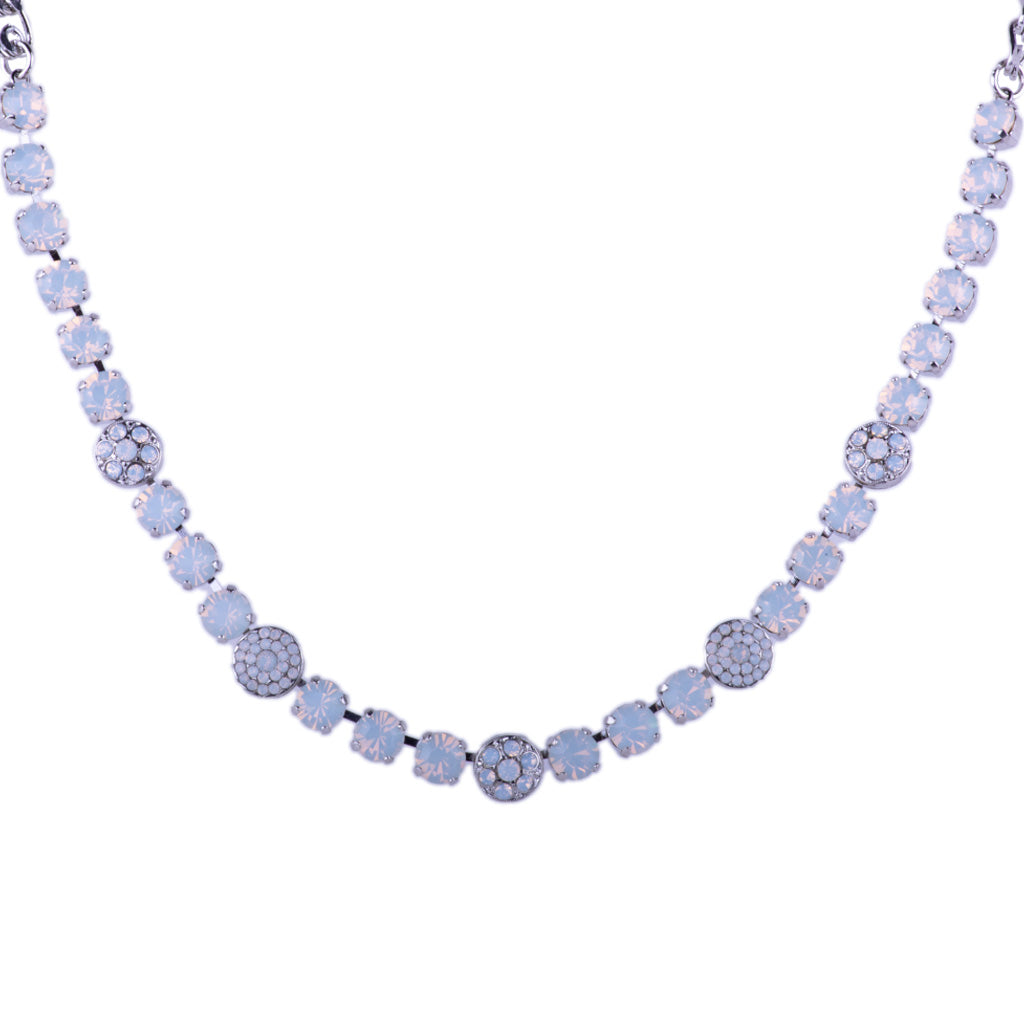 Mariana Rhodium Plated Medium Pave Crystal Necklace in "White Opal"