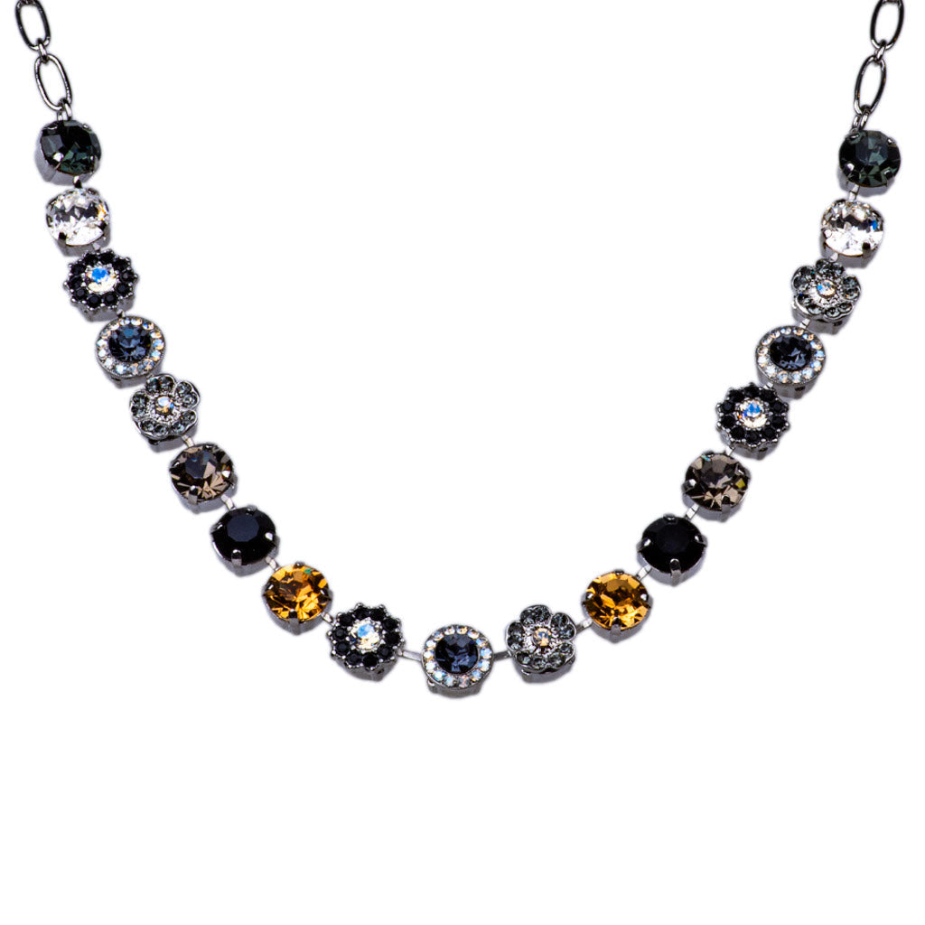 Mariana Rhodium Plated Large Rosette Necklace in "Black Orchid"