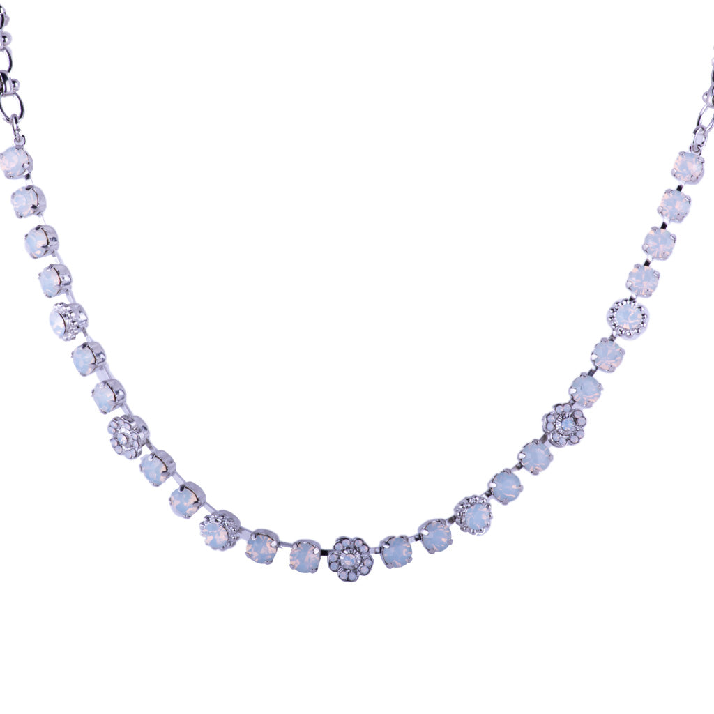 Mariana Silver Petite Flower and Cluster Necklace in "White Opal"