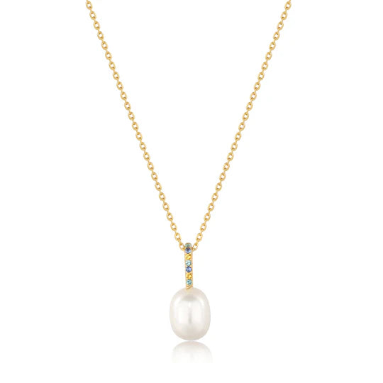 Ania Haie Gold Gem Pearl Drop Pendant Necklace