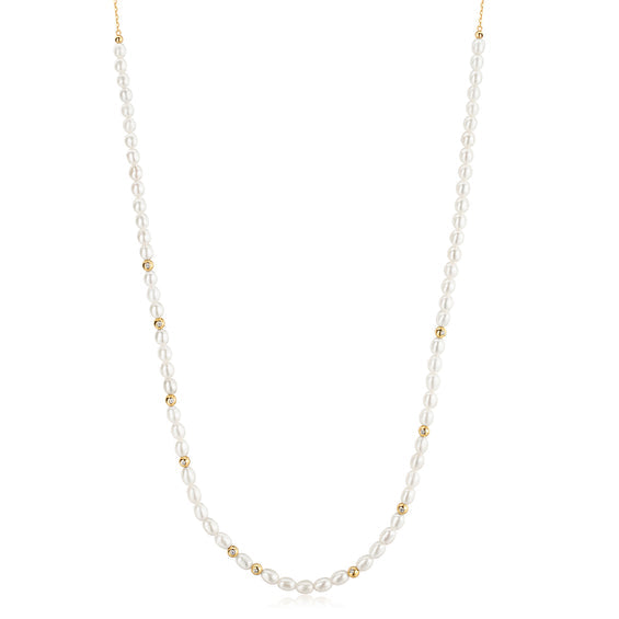 Ania Haie Freshwater Pearl & White Cubic Zirconia Bezel Set Slider Necklace