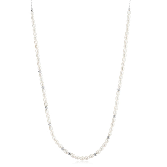 Ania Haie Freshwater Pearl & White Cubic Zirconia Bezel Set Slider Necklace