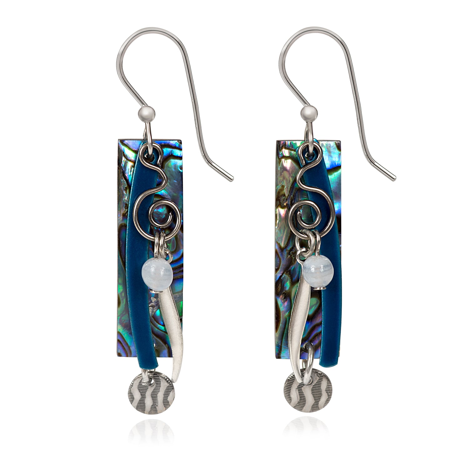 Silver Forest Blue Abalone Shell Mixed Bead Earrings