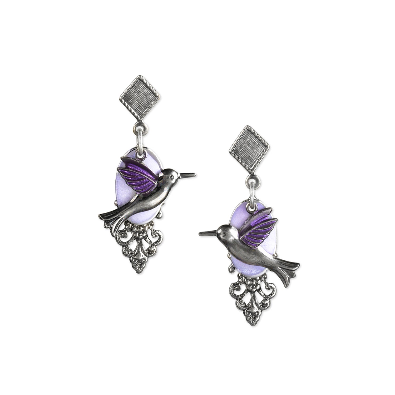 Silver Forest Hummingbird Earrings