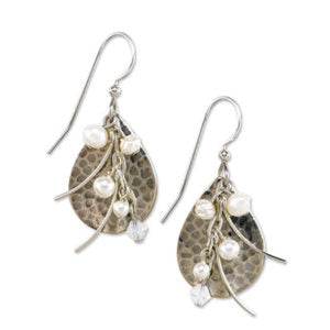 Silver Forest Hammered Silver & Pearl Earrings
