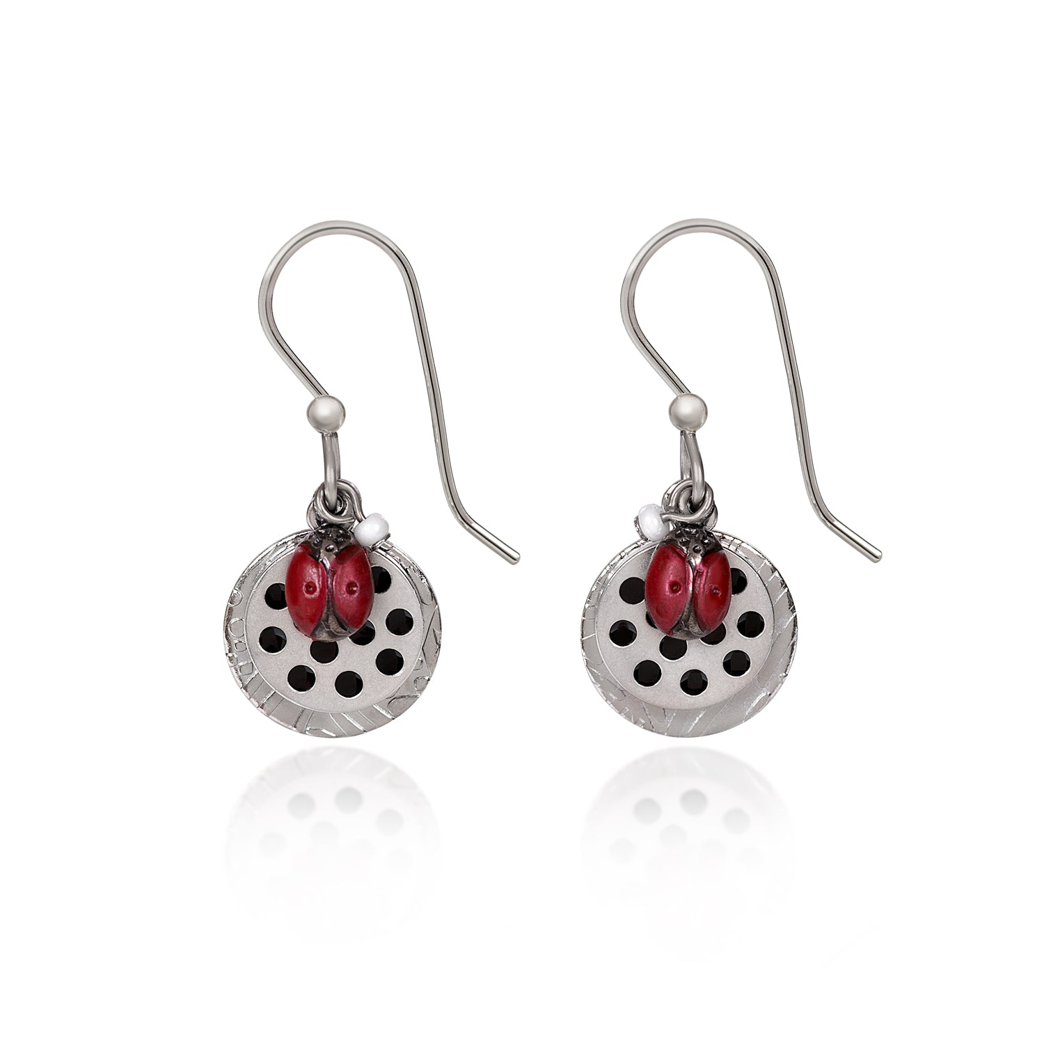 Silver Forest Ladybug Earrings
