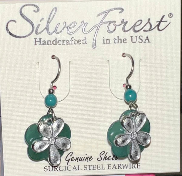 Silver Forest Floral Shell Earrings