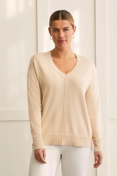 Tribal Cotton V-Neck Sweater with Zip Detail
