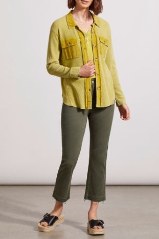 Tribal Pear Green Cotton Button-Up Shacket