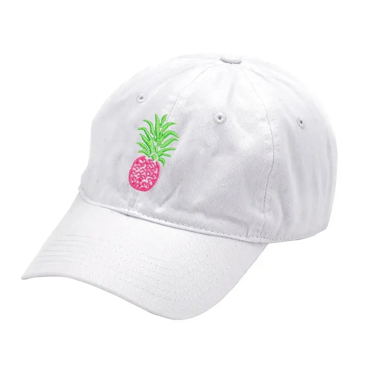 Embroidered Pineapple White Cap