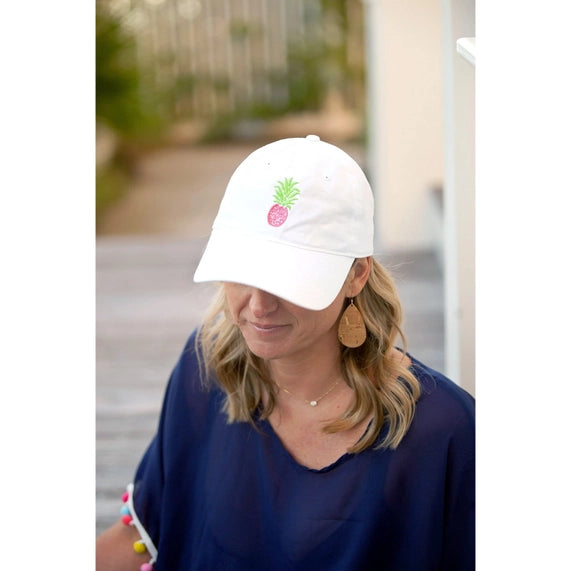 Embroidered Pineapple White Cap