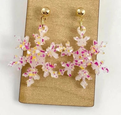 Fun Acrylic Pink Confetti Snowflake Earrings