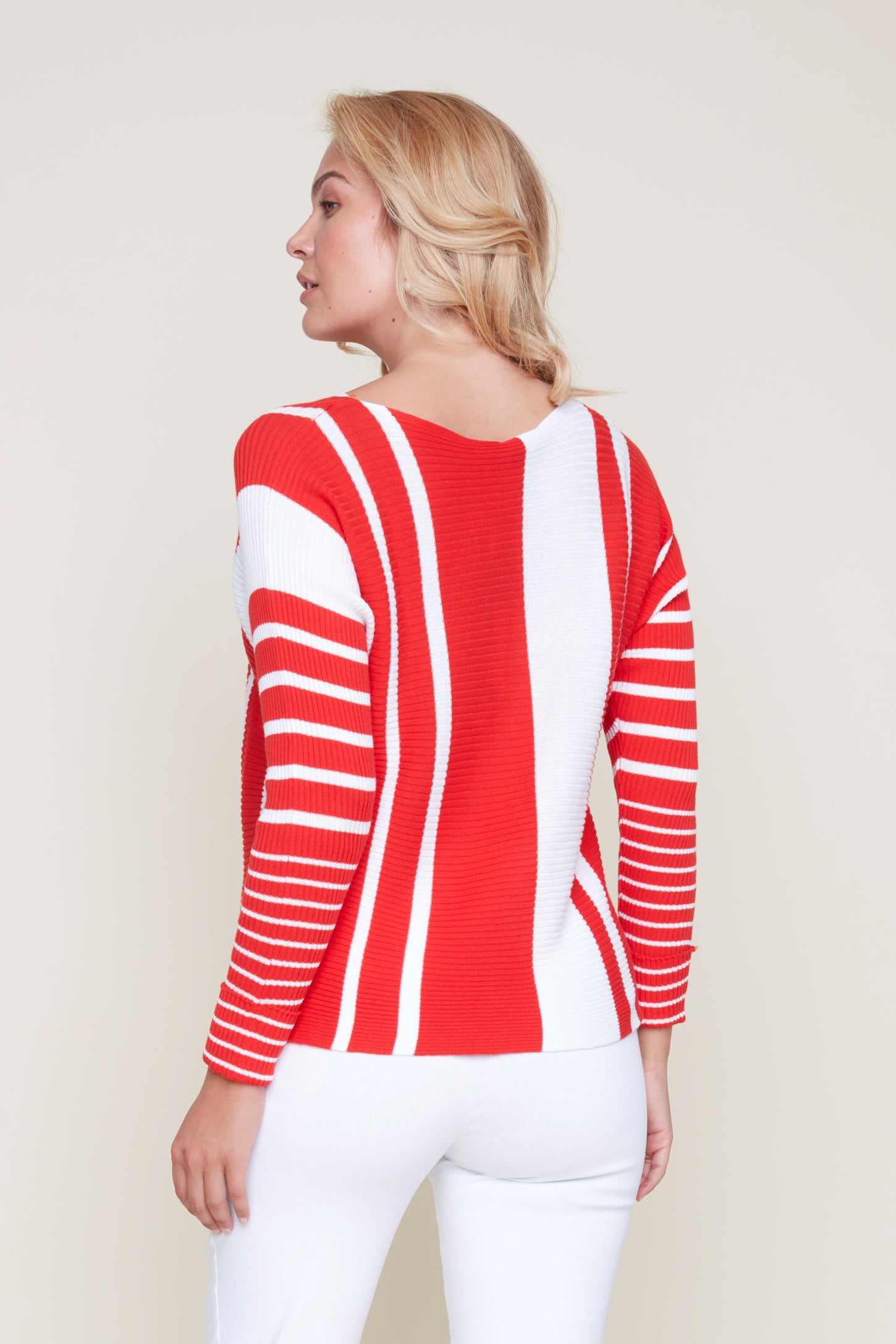 Renuar Long Sleeve Red and White Cotton Sweater