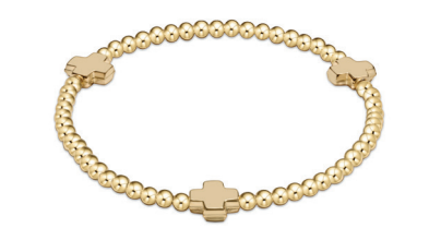 enewton Signature Cross Gold Pattern 3MM Gold Beaded Bracelet